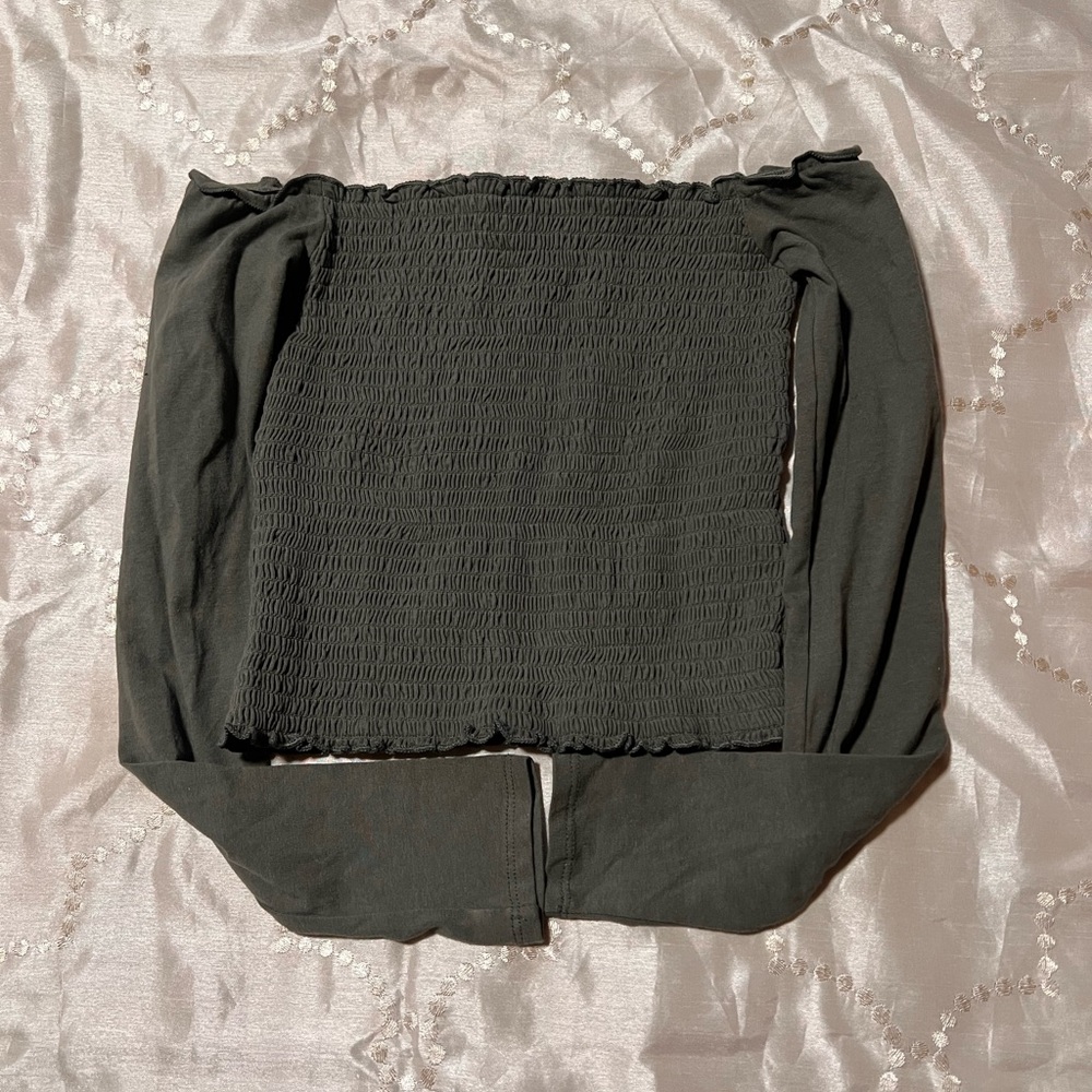 Hollister Olive Smocked Off-Shoulder Top
